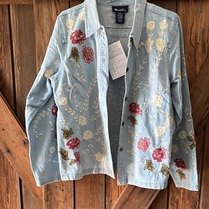 Denim&Co Floral Embroidered Women's Jacket - skirt set